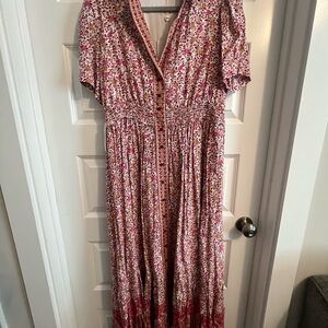 Bohme Floral Red and Pink Maxi Dress